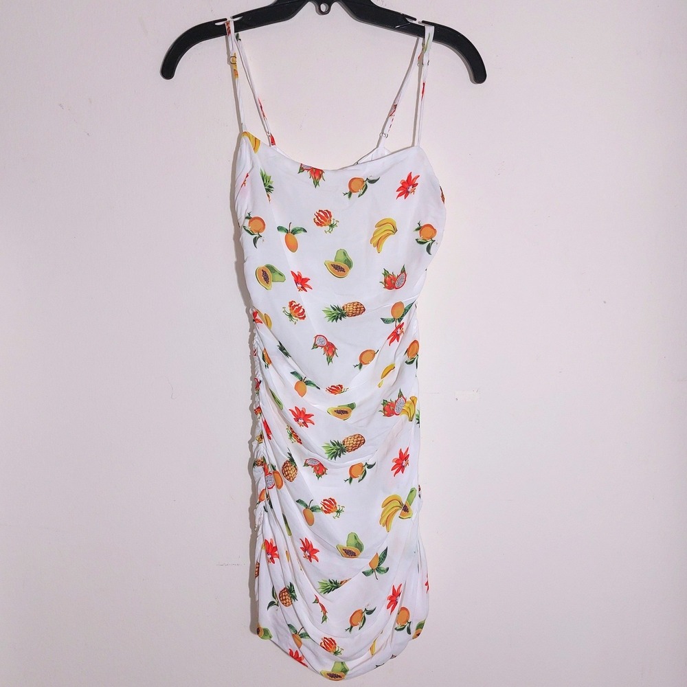 WEWOREWHAT Fruit Print Ruched Spaghetti Strap Mini Dress XS - Picture 4 of 15